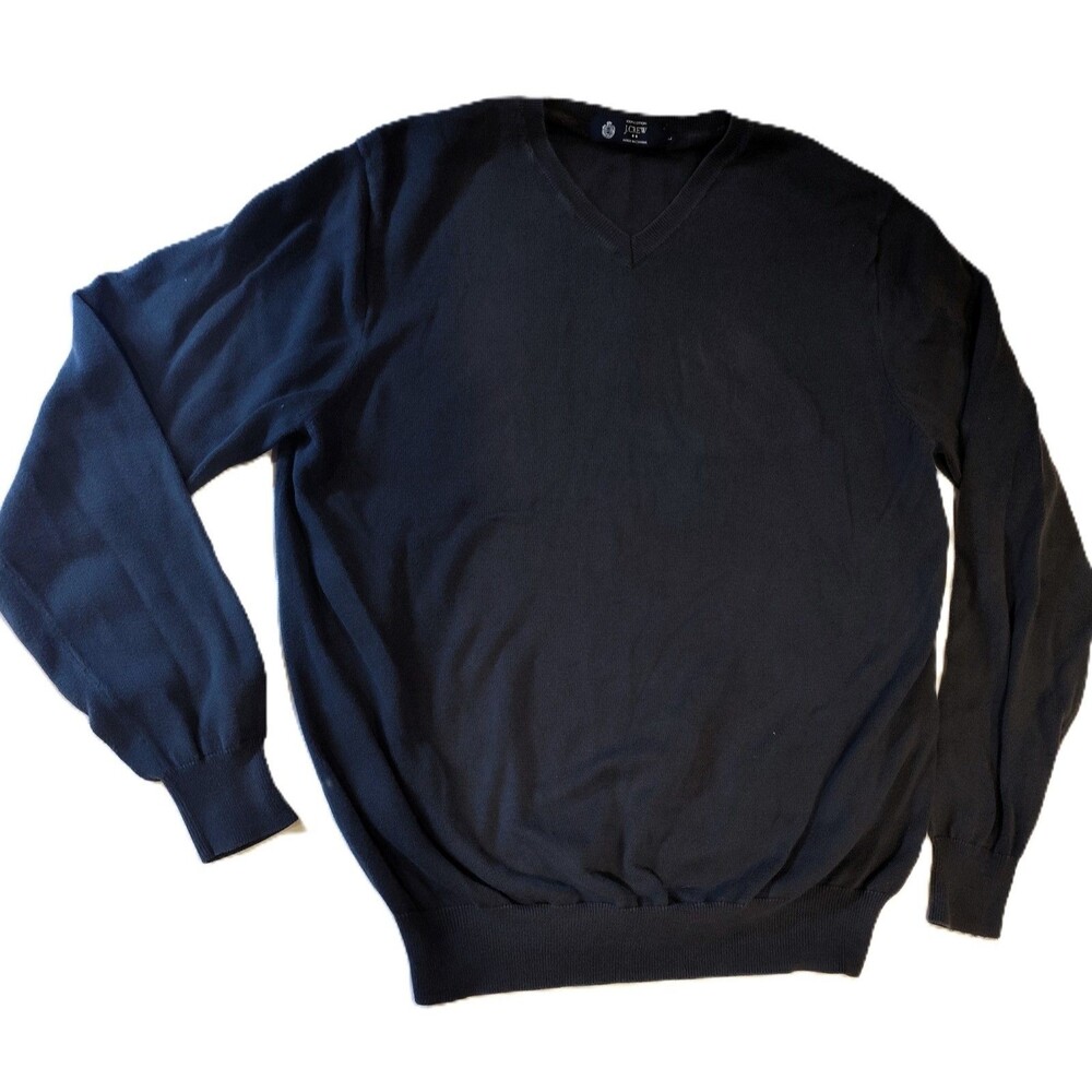 J. Crew 100% Cotton Preppy Mens Blue Pullover V-Neck Long Sleeve Sweater Sz L